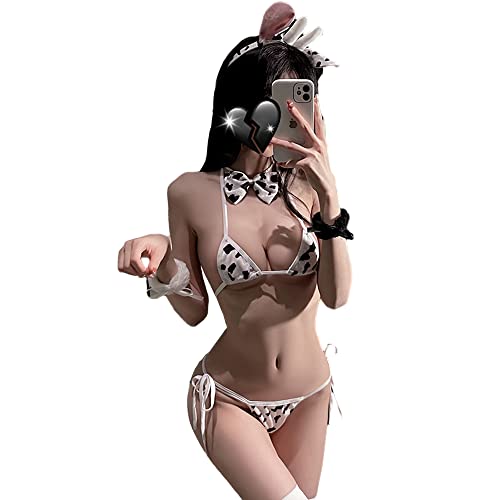 Mujer vaca Cosplay Bikini japonés Anime Sexy Lencería Sexy Mujer (Bikini) Negro y Blanco Cover