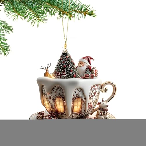 Palline Natalizie a Forma di Tazza di Caffè per Albero di Natale - Decorazioni Natalizie in Acrilico,Appendice Acrilica Casa della Neve 2D Forma Tazza Caffè per Uomo Donna Giovane Comodino Postazione