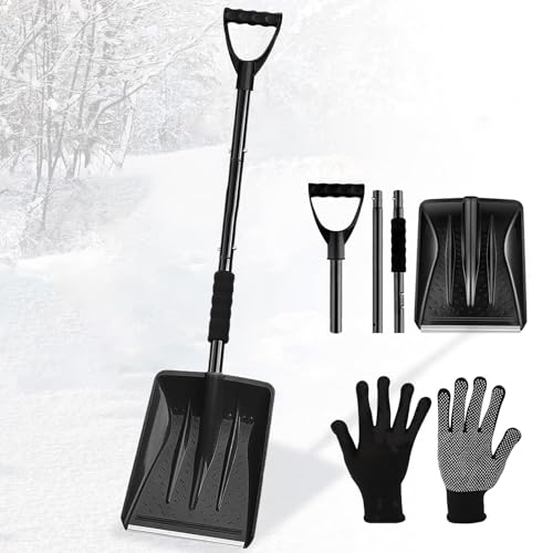 Schneeschaufel,Schneeschieber mit Metallstreifen,Schneeschieber mit Ergonomischem Griff,Große Schneeschaufel mit leichtem Stahlstiel,Schneeschaufel Abnehmbares 4-in-1-Design,tragbar schneeschieber