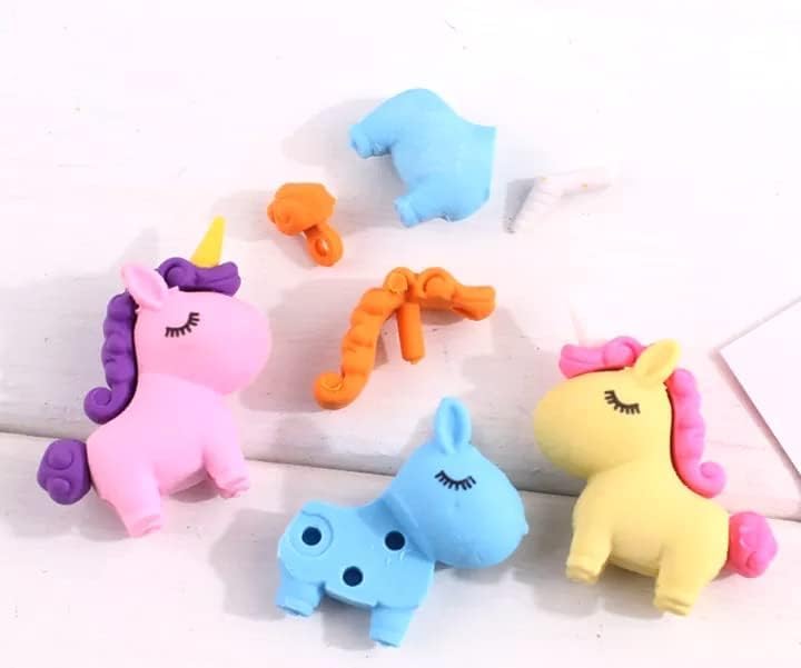 Image of AK Store (Pack of 4) 3D Cute Cartoon Shape Rubber Pencil Erasers, School Stationery for Kids, Boys Girls, Birthday Return Gifts (Unicorn)