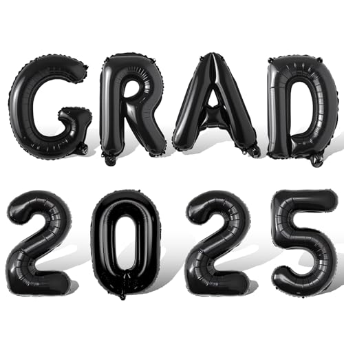Image of 40in Congrats Grad Balloons Decorations 2025 Foil Graduation Party Balloons Decoration 2025 Deals with Black Letter for Class of 2025 Graduation Backdrop Decor Supplies