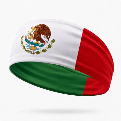 COUVER Mexico National Flag Elastic Headband - Sports for Men & Women Athletic Wide Hair Band for Soccer Running Yoga Fan Gear Event Workout 1 Pack