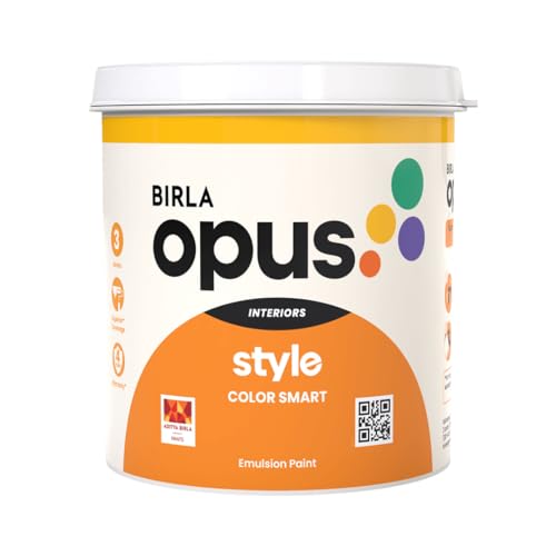 Image of Birla Opus Style Color Smart Interior Emulsion Paint - Superior Coverage, Anti-Fungal, 4-Year Warranty 20 Litre, White