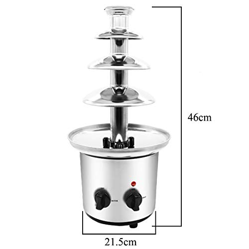 Huanyu Stainless Steel Chocolate Fondue Fountain Small 4-tier Tower Altitude 45cm for Celebration/Wedding/Birthday/Christmas (220V)