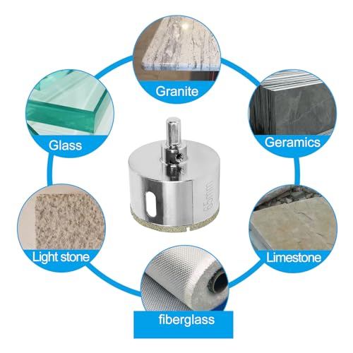 Image of 2-9 /16 inch / 65mm Diamond Hole Saw with Center Drill Bit, Jamiikury Glass Hole Saw Tile Hole Saw Glass Hole Cutter for Ceramic Glass Tile Porcelain Marble
