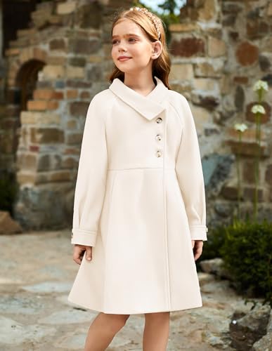 Image of GRACE KARIN Girls Dress Coat Kids Wool Lapel Long Button Jackets Fall Winter Outerwear Peacoat with Pockets 5-12Y