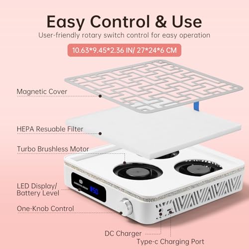 Image of Nail Dust Collector, 19500RPM Plug-in Nail Vacuum Fan,AB Diamond | Professional Powerful 2400PA Dust Collector Nail Tech Vent Dust Extractor with 50 Gears, Low Noise, Nail Salon&Home