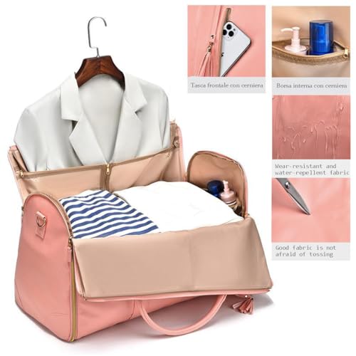 Styleushaven Foldable Travel Bag 2.0, Couvelli Travel Bag with Wheels, Multifunctional PU Leather Duffel Bagfoldable Travels Bag 2.0 with Wheel, with Detachable Wheels and Shoulder Strap (A Beige)2