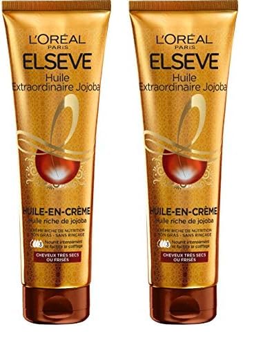L'Oréal Paris Elsève L'Oréal Paris Huile-en-Crème de Nutrition sans Rinçage pour Cheveux Très Secs et Frisés 150 ml (Lot de 2)