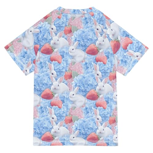 ALAZA Kids Rash Guard Girls Toddler Swim Shirts Short Sleeve Rabbit Hydrangea Strawberry UPF 50+ 3T2