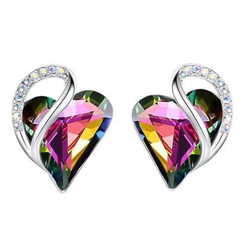Earrings for Women, Mothers Day Gift for Mom, Heart Birthstone Cr...
