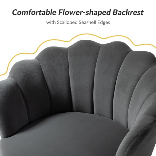 Image of HULALA HOME Modern Velvet Accent Chairs Set of 2 with Shell Shaped Back, Cute Living Room Bedroom Armchairs Sofa Chairs with Gold Legs, Comfy Upholstered Vanity Chairs for Makeup Room, Grey