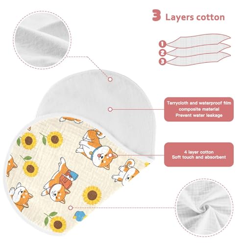 J JOYSAY Shiba Dog Sunflower Beige Baby Burp Cloths for Boys Girls Large 22''x11'' Cotton 4 Layer Baby Spit Up for Infant Babies one sizex43