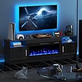 70 Inch Electric Fireplace TV Stand with 36 Inch Fireplace for up to 80 Inch TVs, 12 Flame Colors & 20-Color LED Lights, with Extra Large Storage Space, UKCA Certified for UK Living Rooms, Black