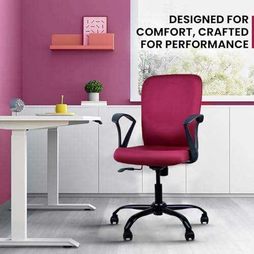Image of IAFA FURNITURE Mavro Office Chair, Mid Back Upholstery Ergonomic Home Office Desk Chair with Fixed Armrests & Spacious Cushioned Seat | Heavy Duty Metal Base (DIY) (Maroon)