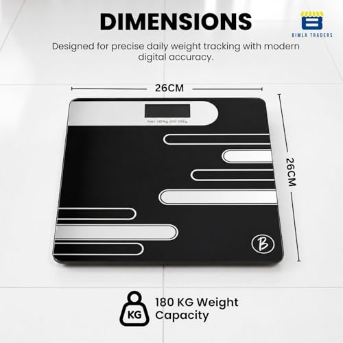 Image of Btag Premium Digital Body Weight Scale | 26x26 cm Wide Platform | Clear LCD Display | Anti-Skid Base | 180 kg Capacity Abstract Design (Black)