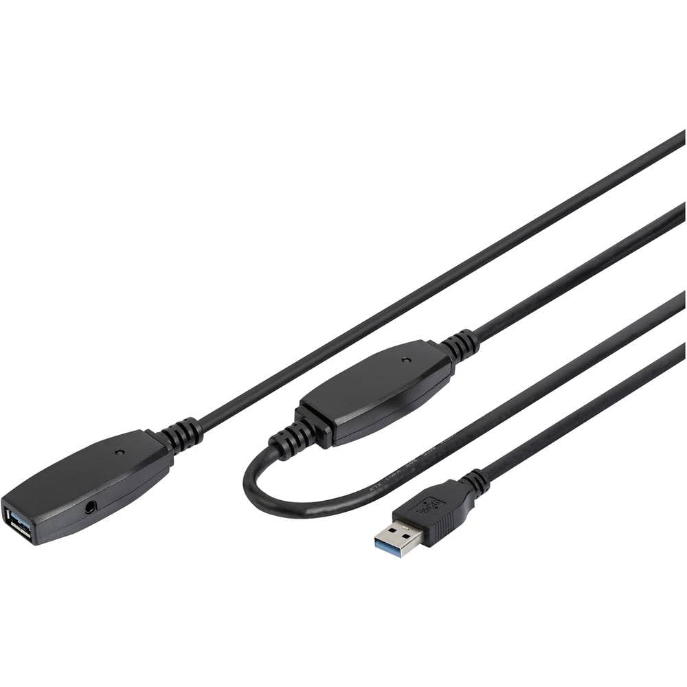 DIGITUS Aktywny przedłużacz USB 3.0 - Kabel repeater - USB A męski do USB A żeński - 20m - 5 Gbit/s - Plug & Play - Hotswap - Wskaźnik funkcji LED - czarny