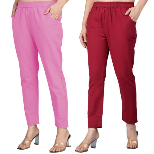 Image of Regular Fit Fully Elastic Waist Ankle Length Premium Cotton Casual Trouser Pant (Combo Pack of 2)