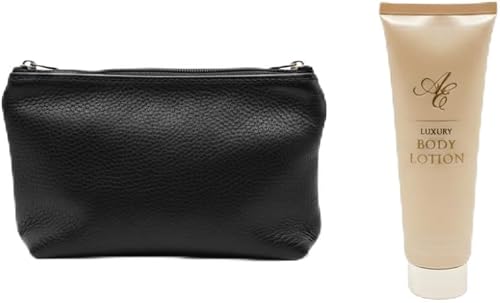Minx Genuine Leather Leather Make up Bag with Luxury Gold Hand Cream black