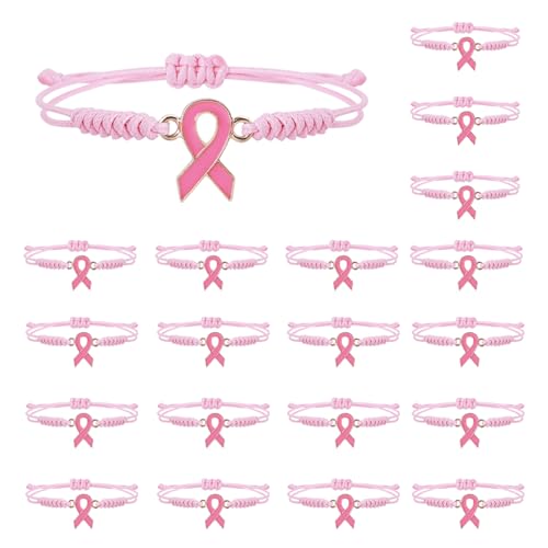 10/20 Pcs Breast Cancer Awareness Bracelets with Independent Small Package of Each Piece, Adjustable Pink Ribbon Bracelets for Breast Cancer Survivor Fighter Gifts, Charity Public Activity Supplies