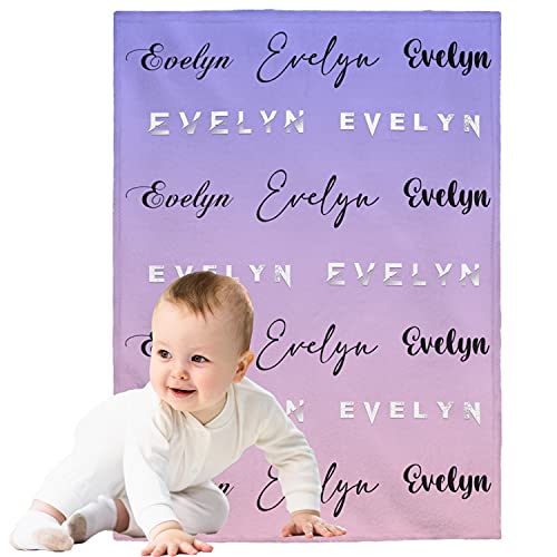 TIROTECHS Personalized Baby Blankets with Names - Custom Kids Blanket for Newborns, Infants, Boys, Girls and Toddlers 30" x 40" - Customized Baby Swaddle with Baby Name Blankets (Peach Blue)