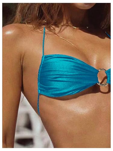 Image of SOLY HUX Bathing Suit for Women Halter Ring Linked Tie Side Bikini Sets Two Piece Swimsuit