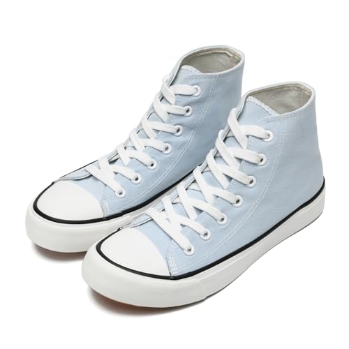 rosyclo Canvas Shoes for Women and Men High Top Canvas Sneakers Fashion Lace Up Comfortable Womens Classic Casual Tennis Walking Shoes Baby Blue