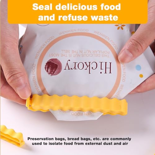 Image of 24 PCS Creative French Fries Snack Sealing Clips with Magnetic Storage Box - Crinkle Design Air-Tight Food Sealer for Kitchen Pouch, Chips, and Dry Fruits - Fridge Magnet Holder (Yellow)
