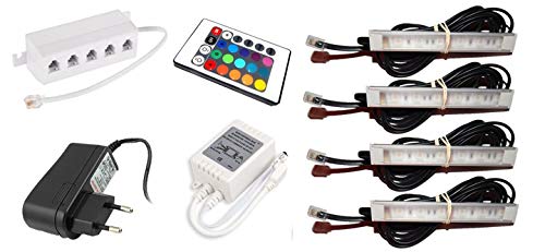 Preisvergleich Produktbild 4er set Vitrinenbeleuchtung led RGB Unterbauleuchte Beleuchtung, Deckenleuchten Leuchten, Schrankleuchten, Möbelbeleuchtung, LED Schrankbeleuchtung 12V mit fernbedienung