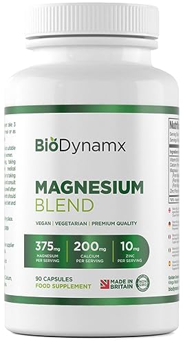 Complejo de magnesio 3 en 1 BioDynamx 375 mg – Glicinato, Malato y Citrato – 90 cápsulas veganas de alta potencia (suministro para 30 días) | Energía, recuperación y apoyo para el sueño
