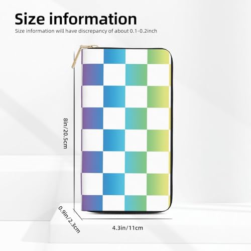 Pastel Rainbow Checker Print Wallet Women, Leather Bifold Multi Card Wallet, Long Purse Women's Wallets2