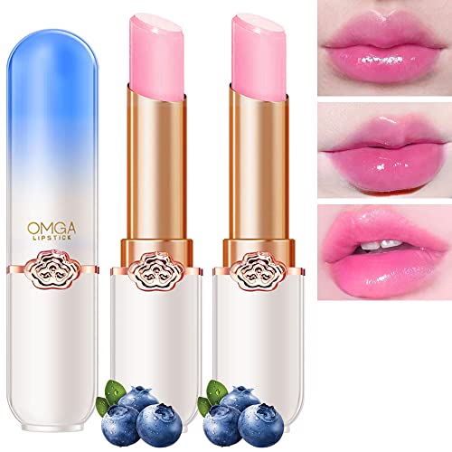 BINGBRUSH 2 Pcs Blueberry Color Changing Lipstick Queen,PH Mood Long Lasting Labiales Lip Gloss Lip Balm Tinted Magic Lip Stain Makeup Lipstick Set for Women
