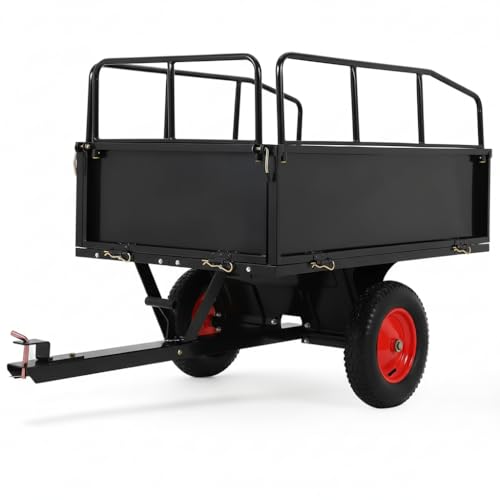 ATV Trailer Tow Behind Steel Dump Cart, 750 lbs 17 Cubic Feet Heavy Duty Yard Garden Trailer with Removable Sides & All Terrain Tires, Fits Lawn Mower, Tractor, Garden Cart, Black