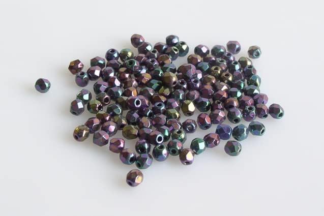 60pcs Fire Polished Faceted Beads Round 3 mm, Black Purple Iris (23980-21495), Bohemia Crystal Glass, Czechia 15119001