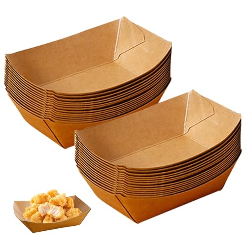 Zyiphor 100 Pièces Vaisselle Jetable Forme de Bateau Barquette Frite Kraft Barquette Carton Dégradable Boite Carton Alimentaire pour...