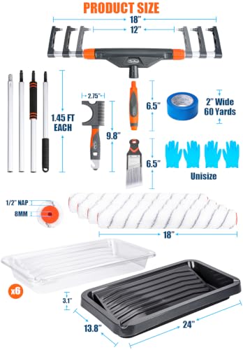 Kit de rodillo de pintura grande ajustable 12"-18" con bandeja y forros, 22 piezas miniatura 2