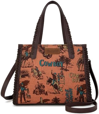 Wrangler Tote Bag Western Handbags Cowboy Print With Crossbody Strap