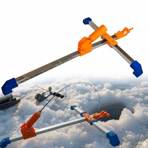 Ice Fishing Automatic Hook Setter Heavy Duty Rod Holder & Tip Up Alternative Non-Freeze Trigger Stainless Steel Stabilizers (Fits 28-36 Rods)
