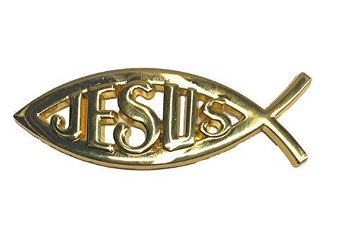 Gold Jesus Ichthus Fish Symbol Christian ALL METAL 3D 4"x1.25"