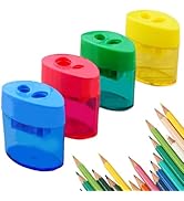 4 Pcs Pencil Sharpeners with Lid, Dual Holes Compact Colored Handheld Pencil Sharpener, Colored H...