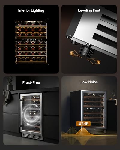 Image of Upstreman 24 Inch Wine Fridge, 54 Bottles Dual Zone Wine Cooler