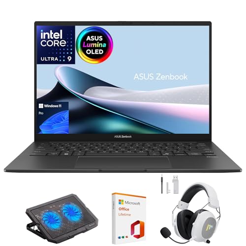 Image of ASUS Zenbook 14 OLED 2025 Laptop, 14" WUXGA Touchscreen Display, Intel Core Ultra 9 285H, 32GB RAM, 2TB SSD, WiFi 7, Thunderbolt 4, Backlit Keyboard, Win 11 Pro, w/Mytrix Accessory & Lifetime Office