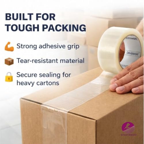 Image of DIVAYANSHI Clear BOPP Packaging Tape | Transparent Adhesive Tape | 48mm x 50 Meter | Pack of 1 | Carton Sealing & Packing