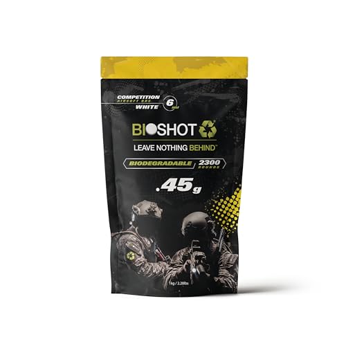 Bioshot Biodegradable Airsoft BBS - .45g Super Slick Polish - Seamless Sniper Weight Competition Match Grade for All 6mm Airsoft Guns and Accessories (2300 Rounds, White)