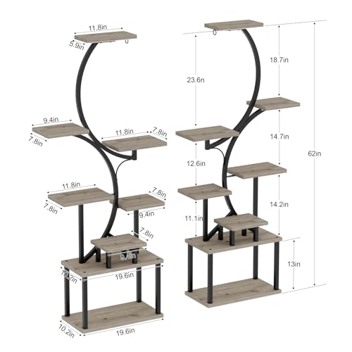 Image of BACEKOLL Plant Stand Indoor with Grow Light - 2 Pack Tall Indoor Plant Shelf, 62 inch Corner Plant Holder, 8 Tiered Large S-Shape Flower Multiple Display Shelf for Home, Grey