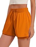 Picture of PINSPARK Basketball Shorts for Women Running Athletic Shorts with Pockets 2 in 1 Gym Sport Short Orange M