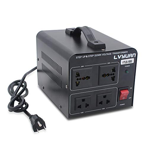 LVYUAN Voltage Transformer Converter 1500 Watt Step Up/Down Convert from 110-120 Volt to 220-240 Volt and from 220-240 Volt to 110-120 Volt with 2 US outlets, 2 Universal outlets, Circuit Breaker