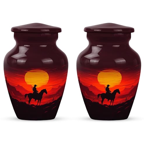 Image of Cowboy Urn - Small Urn for Human Ashes Keepsake - Urn for Ashes Adult Male - Urn for Ashes for Women - Funeral Urns for Adult Ashes Women - Size 3 Inch, Pack of 2