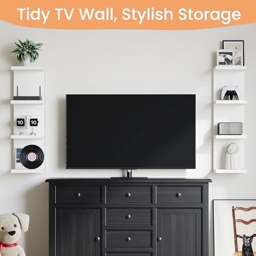 Image of upsimples 4-Tier Floating Wall Shelf, White Vertical Vanity Decor Shelves