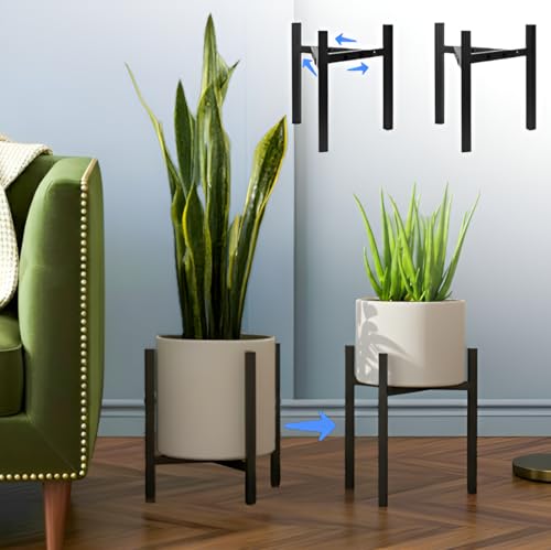 Image of ABJA 2 Pcs Adjustable Plant Stands for Indoor Living Room, Metal Planter Stands for Home Decor (Black, 2 Pcs, Fits 8, 10, 12 Inch Pots )